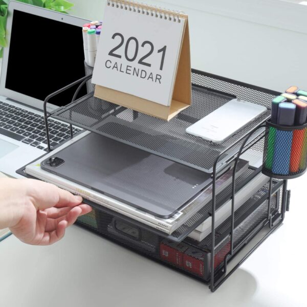 4-Trays Desktop File Organizer with Pen Holder - Image 2